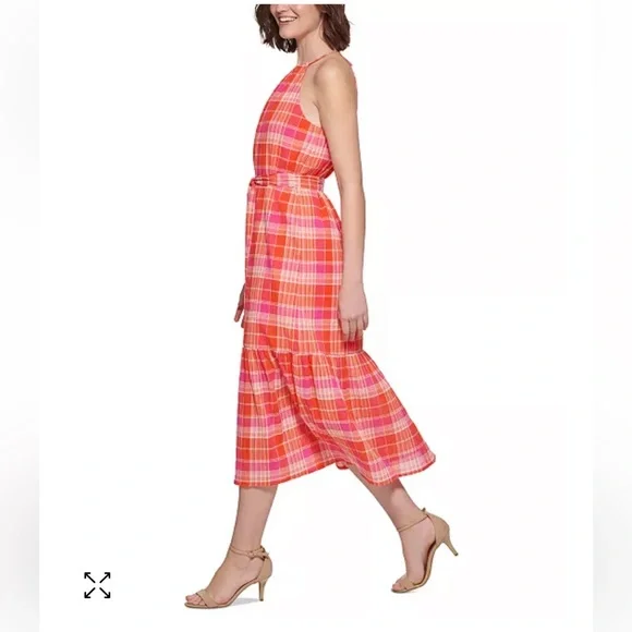 NWT Tommy Hilfiget Bayfront Plaid Belted Midi Dress Sz 12 - Picture 3 of 15